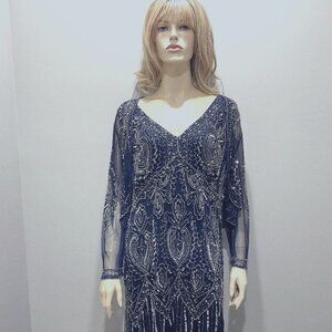 Pisarro Nights navy blue 2 pc. sequin gown with jacket EUC size 16W